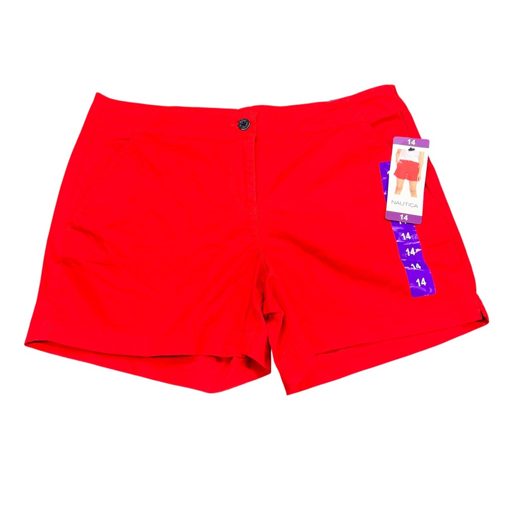 Nautica Chino Shorts Bright Red Modern 14 Womens Flat Front Nautical 1664787